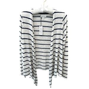 VELVET by Graham & Spencer | Navy White Striped Open Front Cardigan NWT | Small